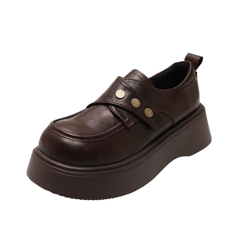 Leather brown small leather shoes platform heightening women's autumn new Mary Jane shoes Velcro single shoes