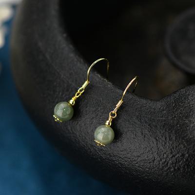 Boucles d'oreilles en jade, style rétro chinois classique, légères, luxueuses et haut de gamme