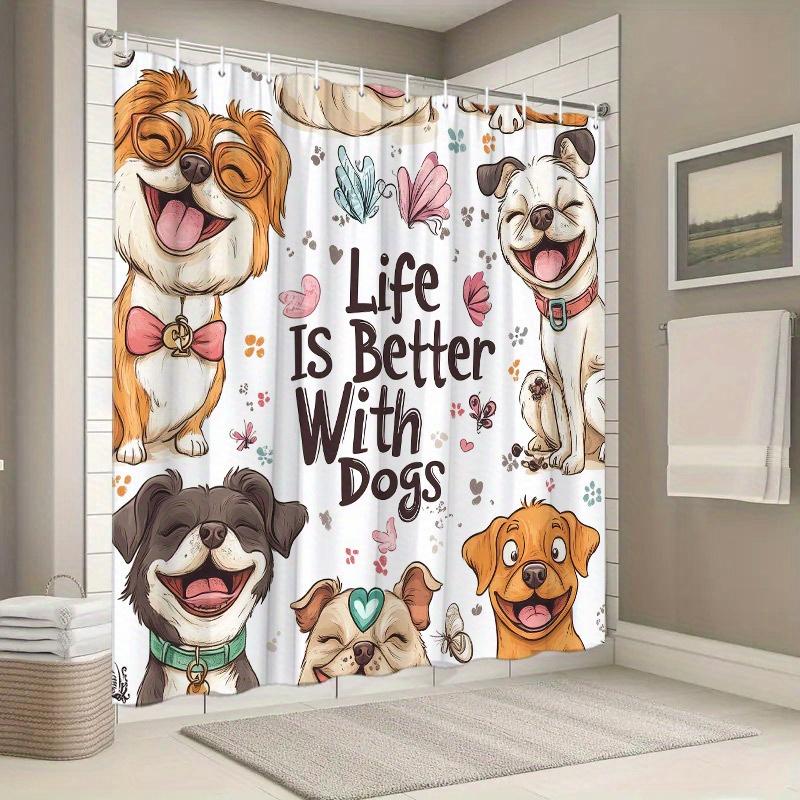 Life is Better with Dogs Waterproof Shower Curtain - Cute Cartoon Dogs Design, Anti-Mold, Durable Fabric for Bathroom Decor