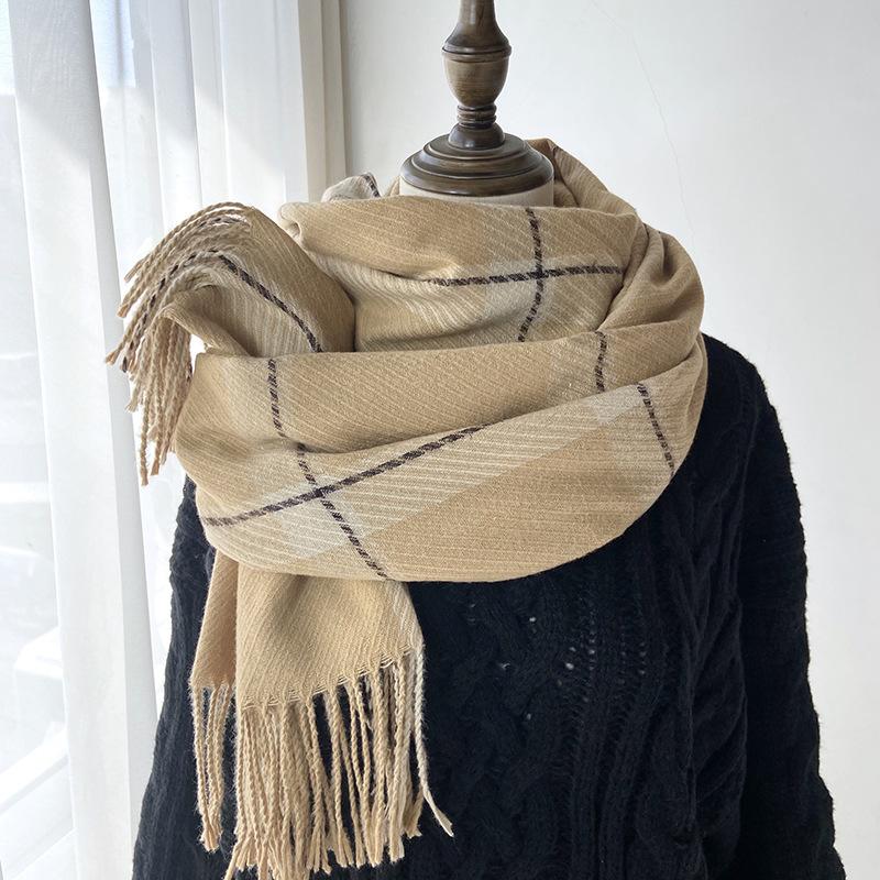 Checkered Scarf For Women, Autumn And Winter New Style, Imitation Cashmere Tassel Shawl, Couple Warm Scarf