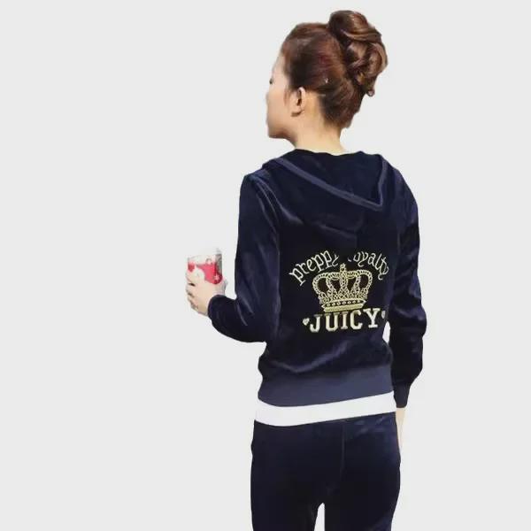 2025 Autumn Korean Gold Velvet Embroidered Outdoor Two-Piece Suit In Plus Size