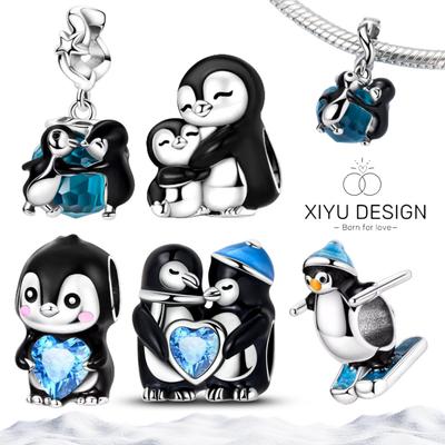 Ciondoli Pinguino Carini Perline Rame Zirconia Cubica Zircone Blu Inverno Freddo Ciondoli Adatti Bracciale Originale Gioielli Fai da Te