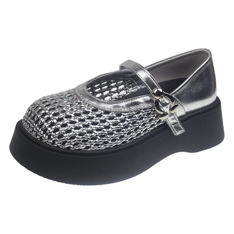 Hollow Woven Breathable Mesh Shoes 2025 Spring and Summer New Versatile Loafers Thick Sole Heightening Shallow Mouth Mary Jane Single Shoes