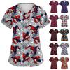 Women's Fashion V-neck Short Sleeve Workwear With Pockets Printed Tops