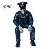 Resin Skeleton Figurines Halloween Ornament, Policeman/Military Gothic Skull Figurine, Ornaments Dark Style Sitting Pose Sculpture for Bookshelf