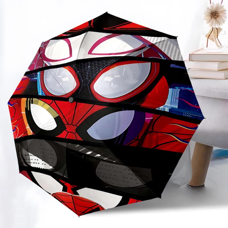 1pc SpiderMan Mask Automatic Folding Umbrella - Compact 8-Rib Design, Durable Plastic & Iron, Daily Use Z1230038