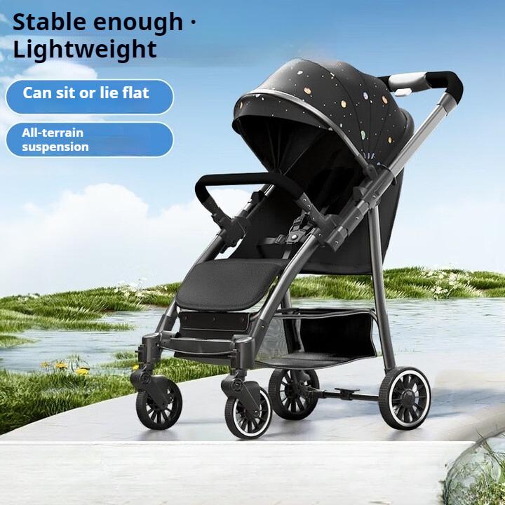 Stroller Folding, Sitting, Lying Down with Shock Absorber, Foldable and Lightweight Children's Stroller