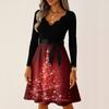 Women's Casual Fashion V Neck Long Sleeve Christmas Printed Party Vintage Long Dresses