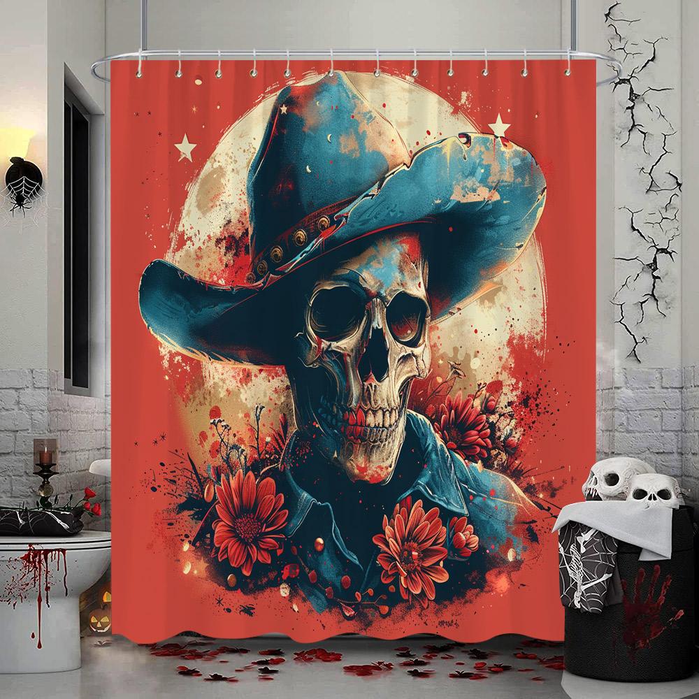Spooky Halloween Skeleton Shower Curtain Skull Flower Dinosaur Western Cowboy Polyester Fabric Shower Curtains Bathroom Decor