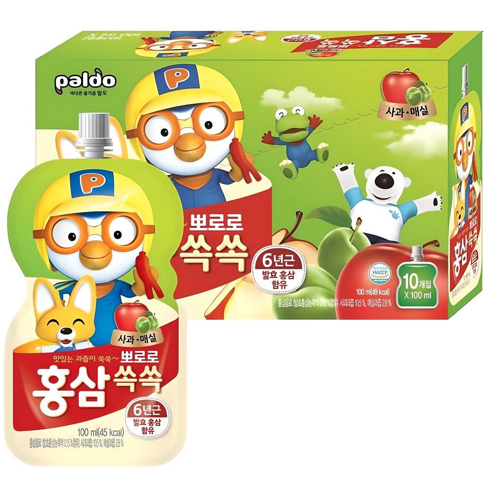 Paldo Pororo Red Ginseng Soksok Apple Plum 100ml 10 Pcs