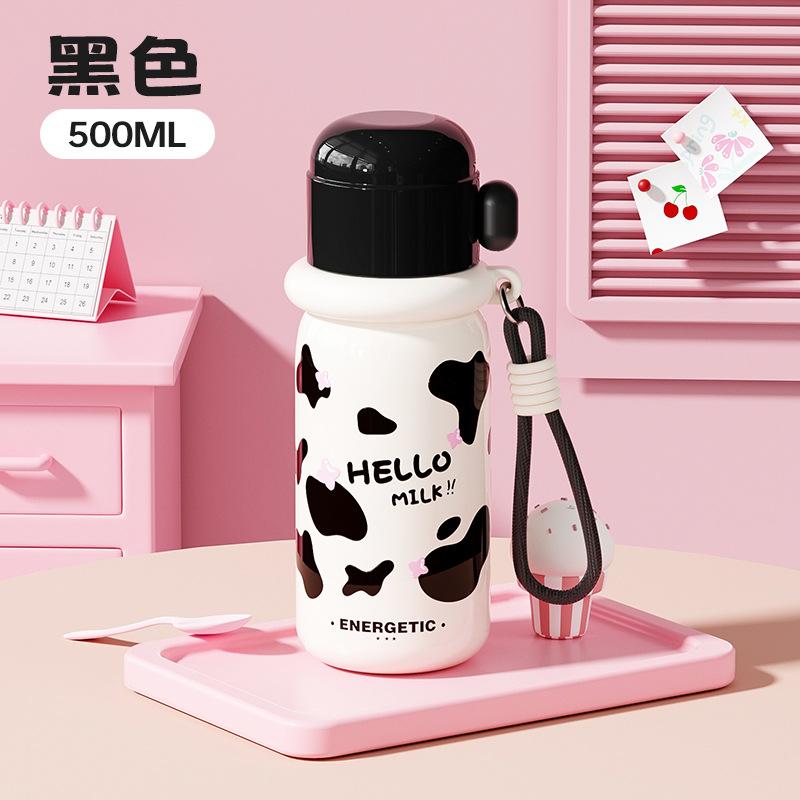 Water bottle Portable straw Double drinking cup Ceramic liner Thermos cup Portable couple female student High value milk water cup