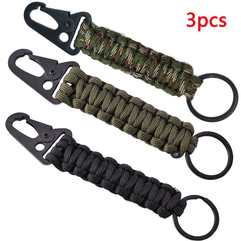 1/3pcs Paracord Keychain Outdoor Camping Hiking Braided Rope Clip Carabiner Mountaineering Outdoor Gadgets Kitted Holder