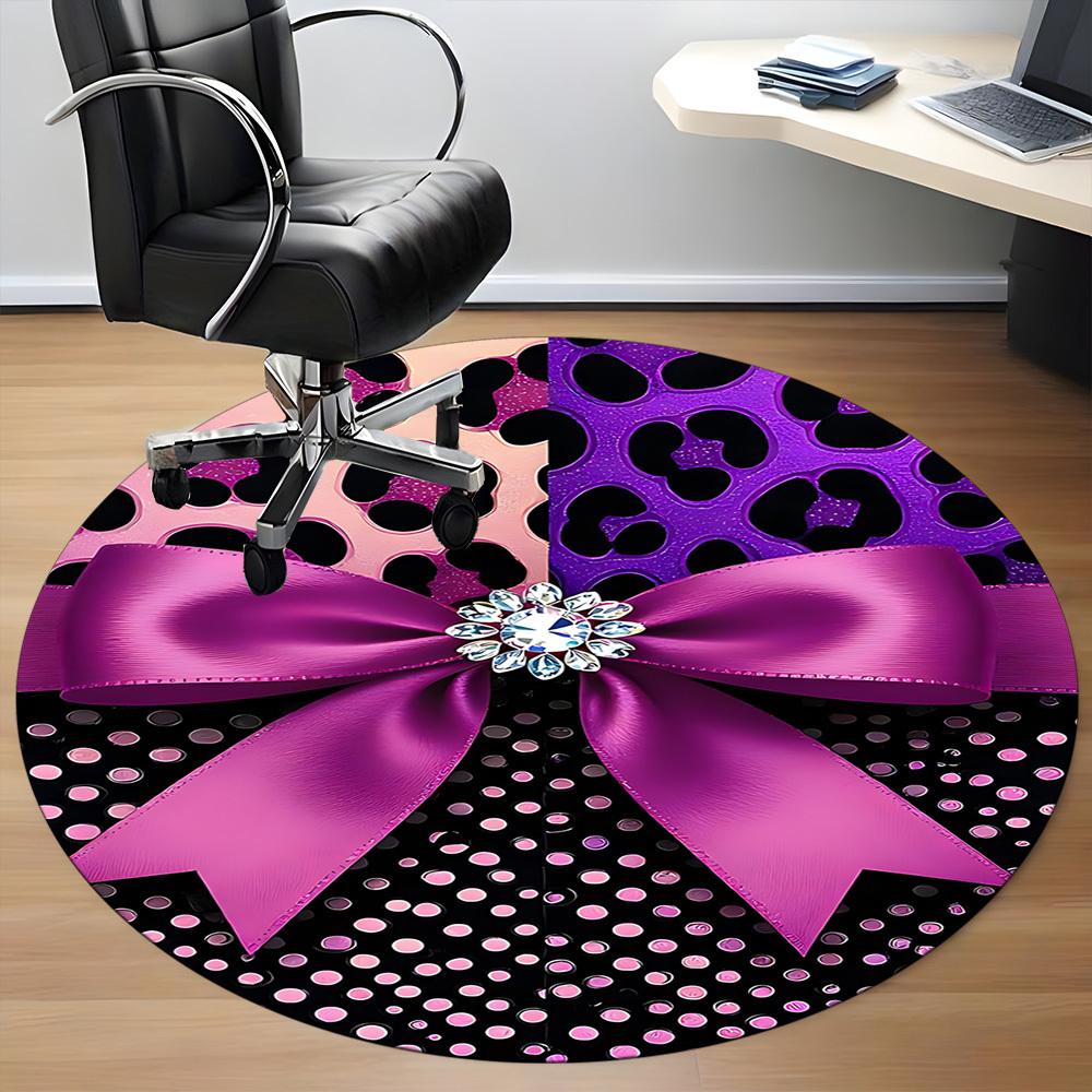 1pc Leopard Print Bow Office Round Rug, Non-slip, Soft and Durable Office Rug for Interior Decoration, Perfect for Office,Decoration yy260204061