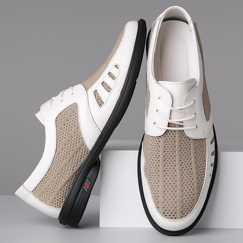 New White Perforated Leather Shoes Men Slip On Shoes Leather Male Comfortable Casual Shoes Male Comfortable Loafers Formal Shoes