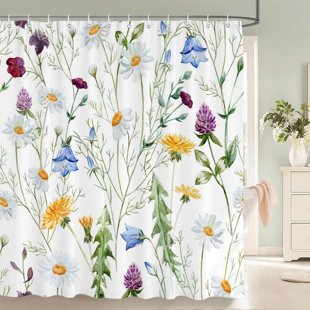Flower Shower Curtain Bathroom Waterproof Polyester Shower Curtain Floral Printing Curtains for Bathroom Shower with Hooks