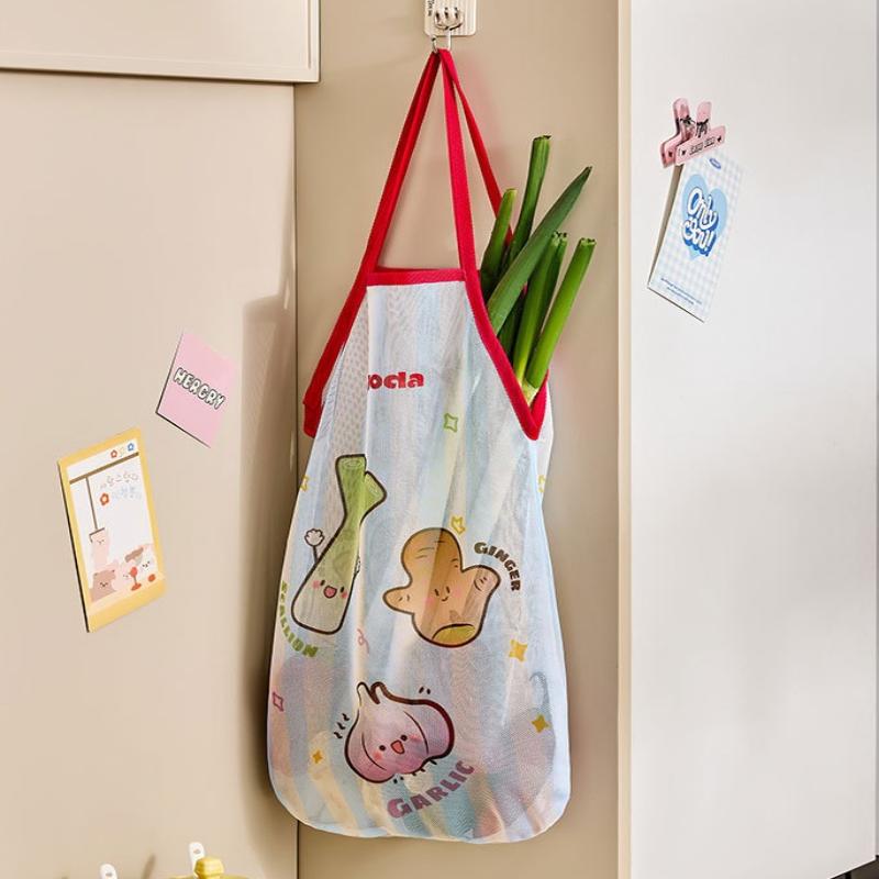 Wall-Mounted Kitchen Hanging Bag Cartoon Large Capacity Mesh Bags Hollow Breathable Vegetable Storage Bag