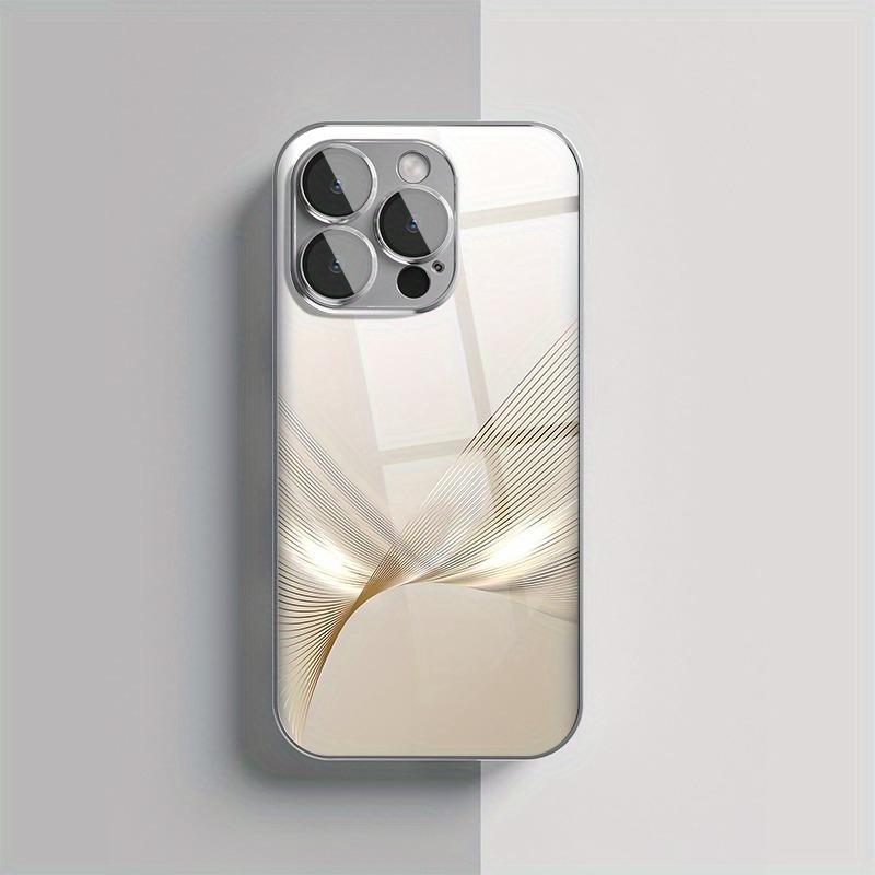 Luxury Gold Line Gradient Pattern Electroplated Glass Phone Case For iPhone 17 16 15 14 13 12 11 Pro Max Plus 16E 17 Air Cover