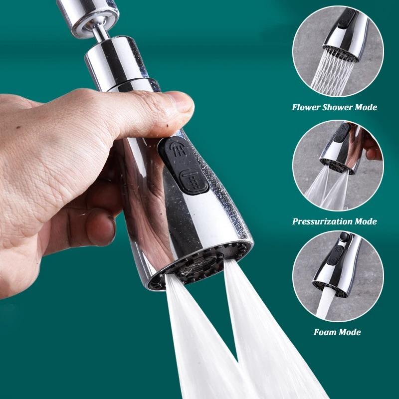 3 In1 Universal 360° Rotation Kitchen Faucet Extender ABS Durable Water Saving Shower Spray Head Bathroom Basin Tap Replacement