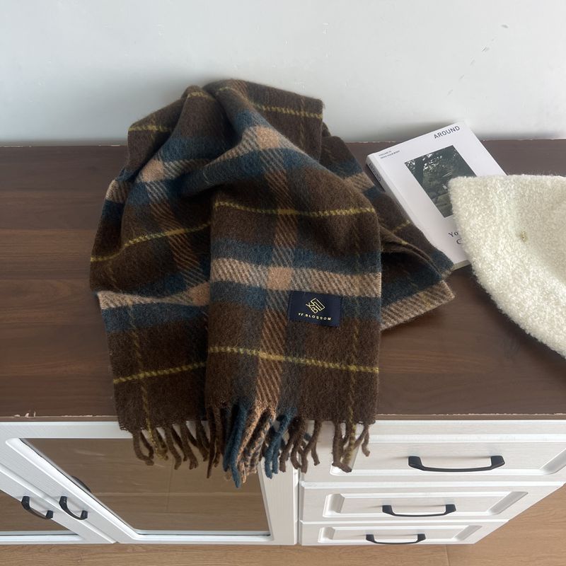 Temperament plaid containing wool scarf female winter student Christmas gift warm scarf couple