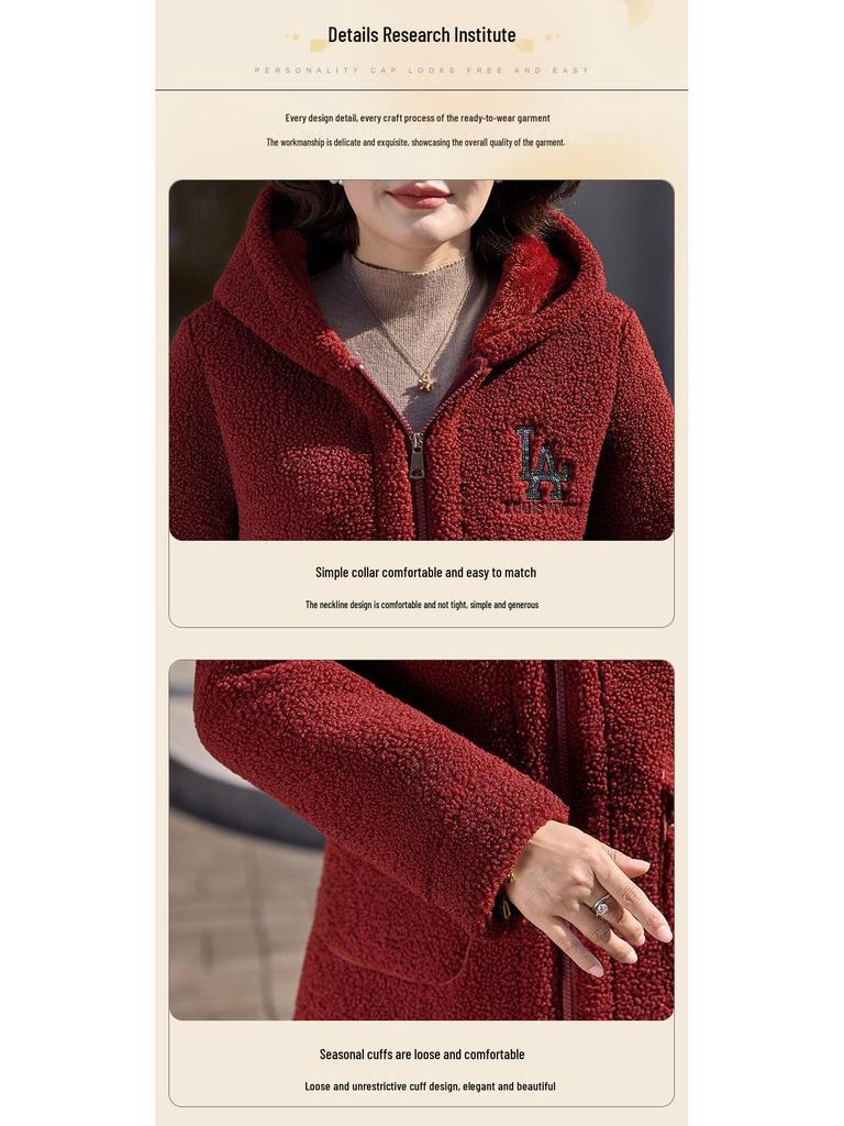 Hooded Fleece-Lined Cotton Jacket for Middle-aged & Elderly Women - Stylish Winter Collection