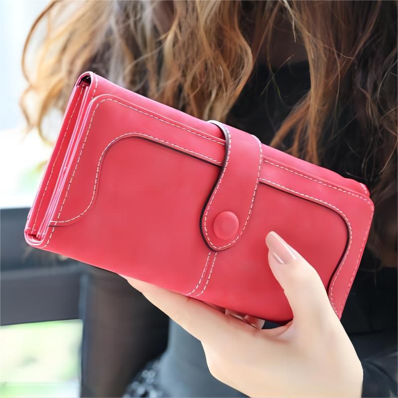 2025 new women's wallet frosted retro clutch bag soft leather multi-functional buckle long wallet