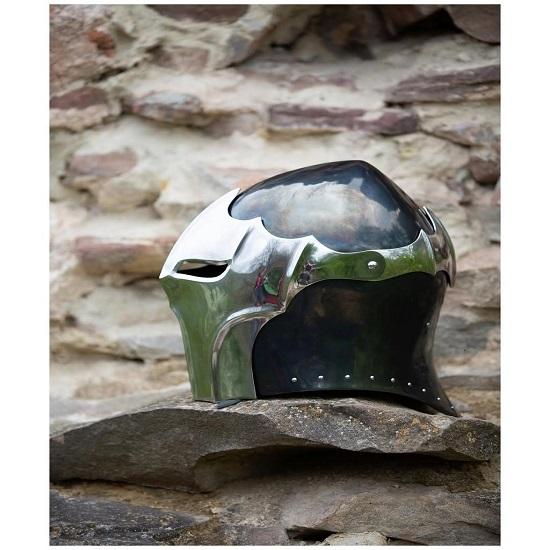 Dark Steel Fantasy Helmet  Polished Faceplate Medieval LARP Armor