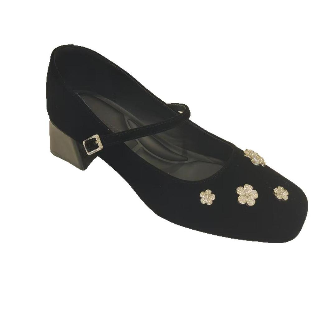 Dámské francouzské lodičky Mary Jane - Podzim/Zima 2025: Květinové robustní boty s jedním páskem s kamínky