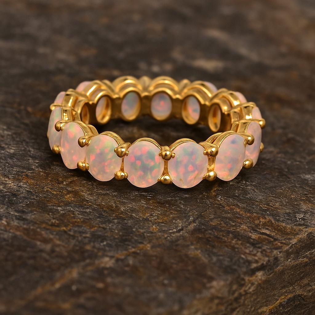 Ethiopian Opal Eternity Ring – 925 Sterling Silver Full Eternity Band, October Birthstone Ring, Handmade Proposal Ring, Personalized Gift for Her