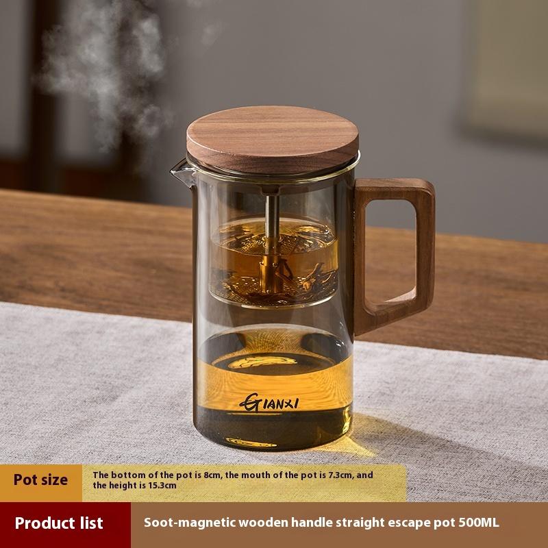GIANXI 500ML Wooden Handle Teapot High Temperature Resistant Glass Tea Set Press To Make Teapot Separation Tea Brewing Kettle