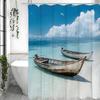 Ocean Beach Wooden Boat Shower Curtain, Bathroom Decorative Shower Curtain, Waterproof Shower Curtain with Hooks