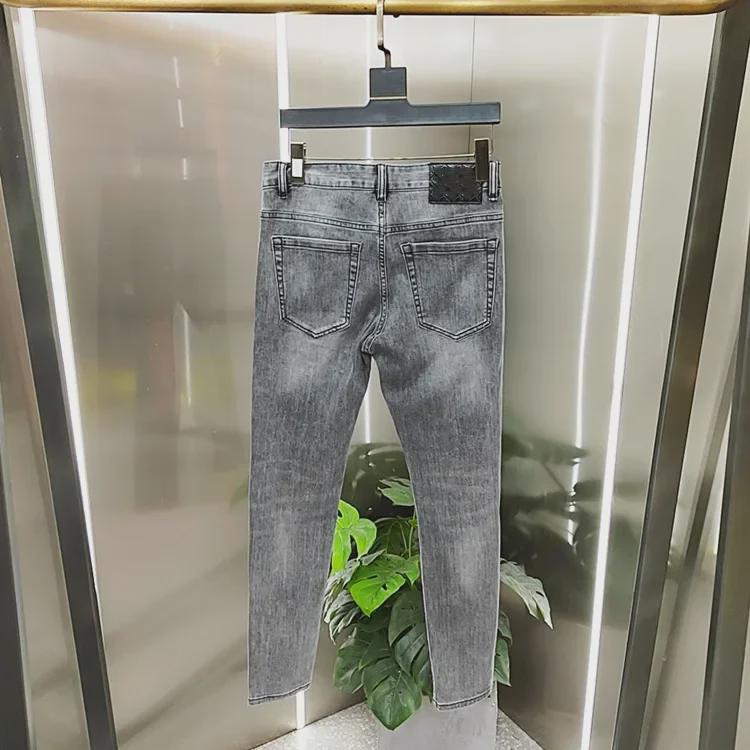 European Men's Spring & Autumn Tiger Head Slim Fit Jeans with Hot Diamond Detail