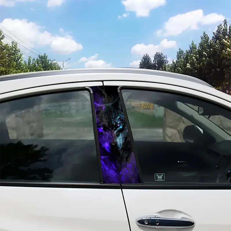 2-Piece Vinyl Cool Wolf Decal Animal Theme B-pillar Glossy Car Sticker for Vehicle Decor
