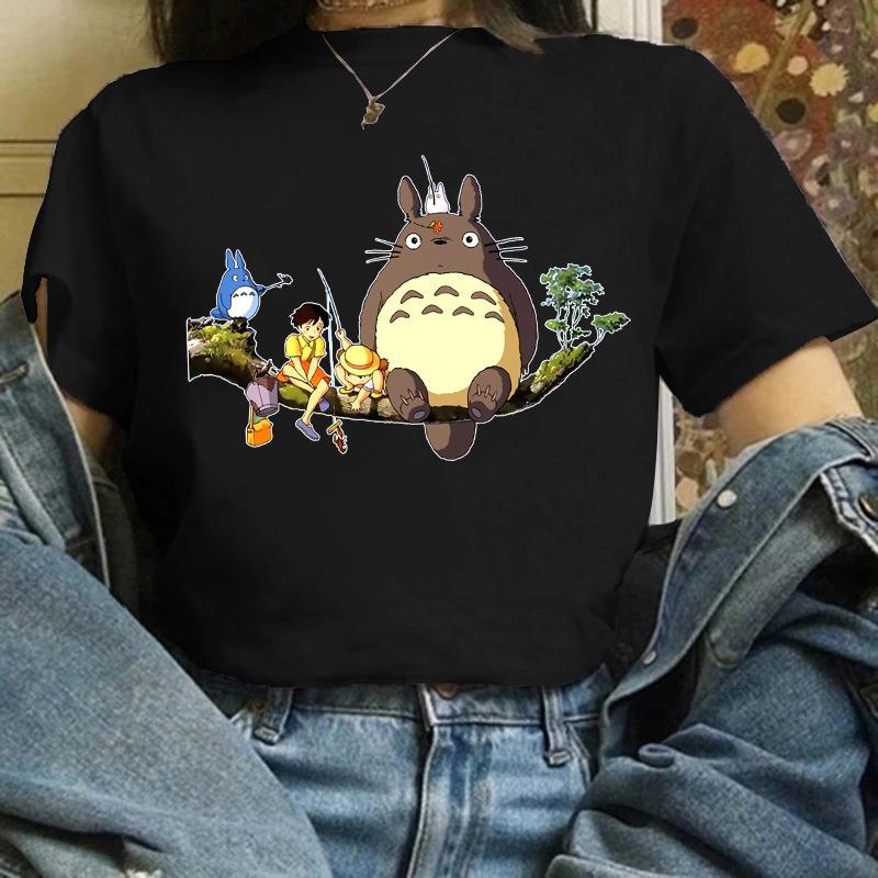 Cartoon Totoro Anime Series Printing, Summer Campus Large Size Men's and Women's Short Sleeve Anime T-shirt