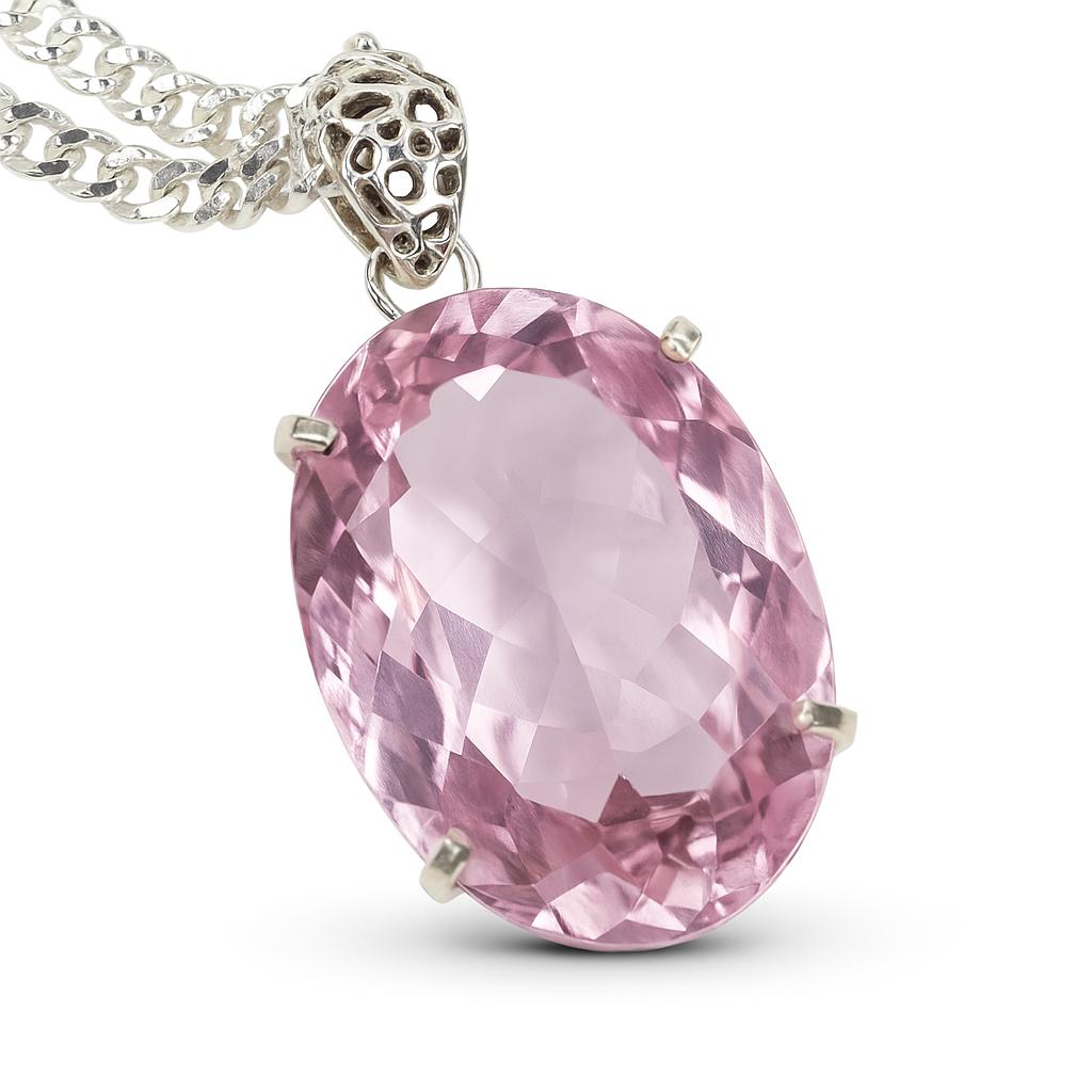Lab Grown 95 Ct CERTIFIED Pink Sapphire 925 Sterling Silver Oval Stone Pendant AI-82-NS