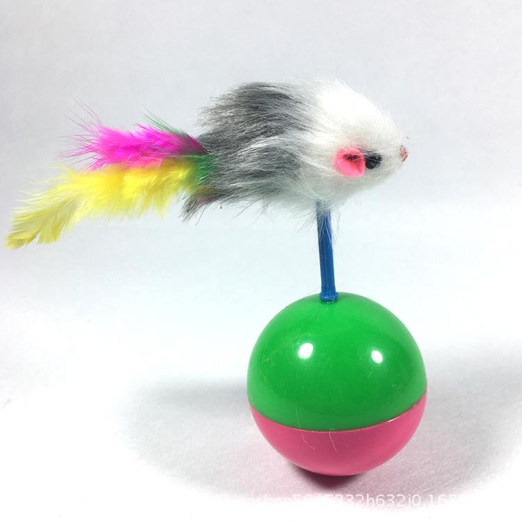 Interactive Roly-Poly Mouse Cat Toy with Colorful Feathers 5.5 cm