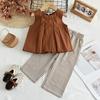 Bear Leader Baby Girl's Casual Clothing Round Neck Sleeveless Polka Dot Top+Wide Leg Pants Set with Bow and Botton 2PCS Set