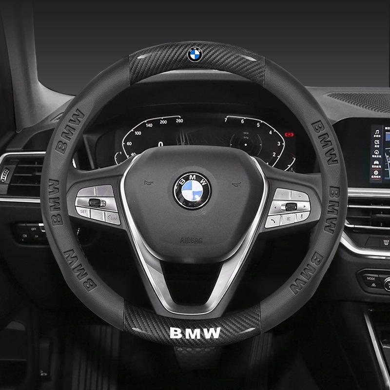 For BMW M X3 X5 X6 G20 G30 E39 E46 E90 E92 F10 Carbon Fiber Leather Steering Wheel Protector38cm Car Cover Styling Accessories