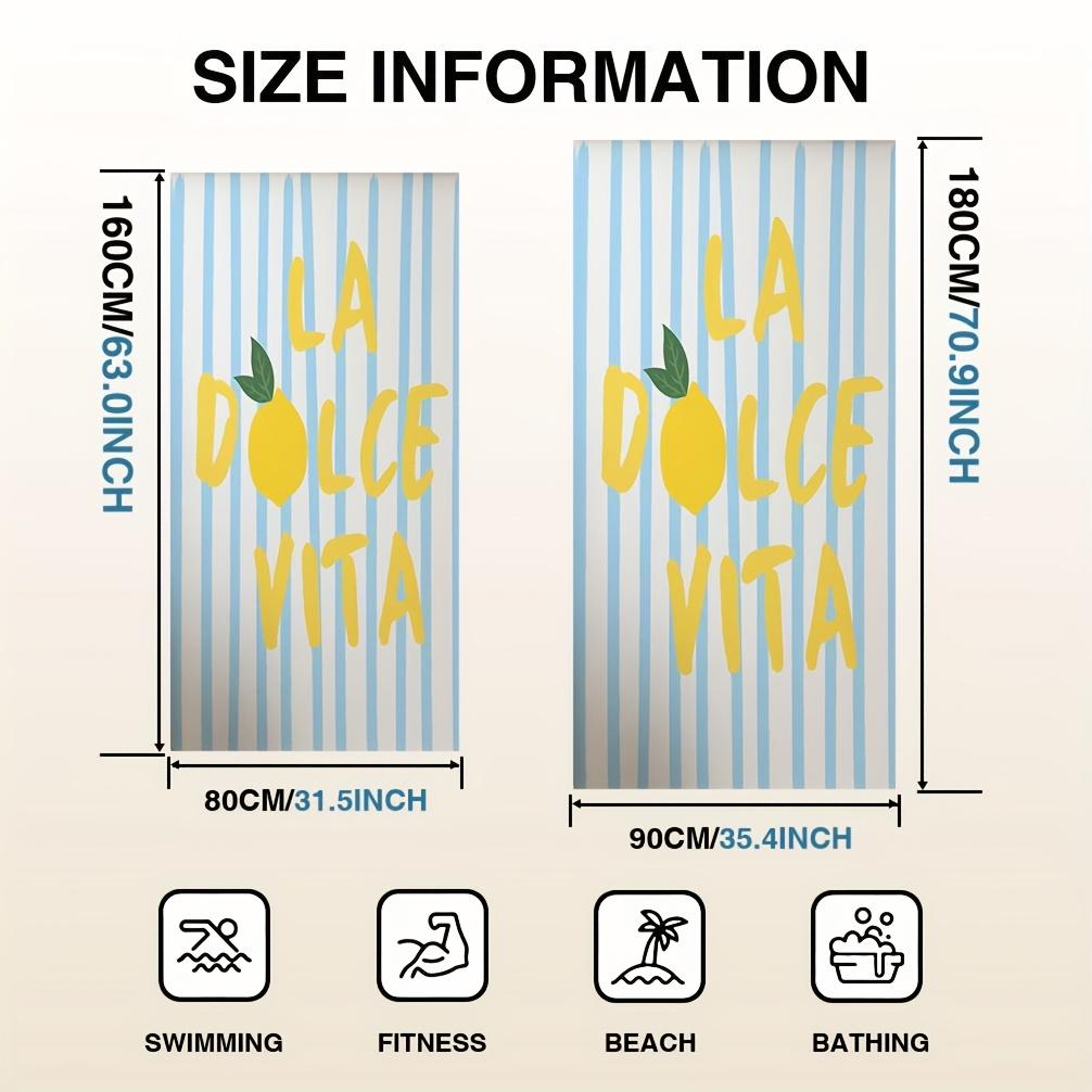 1pc La Dolce Vita Beach Towel - Italian Retro Quote, Ultra-Soft Quick-Dry Microfiber, Light Blue & White Striped Design