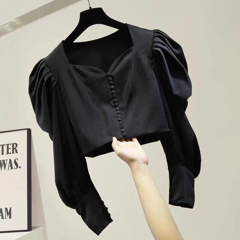 Autumn Vintage Shirts Fashion Women Tops Spring Lantern Sleeve Shirt Women Casual Blouse Loose Shirt Clothes 29536