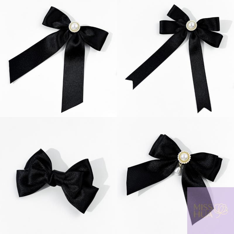 Black Ribbon Bow Pearl Brooch For Women Versatile Shirt Collar Pins Clothing Decoration Ribbon Tie Jewelry Accessories Gifts