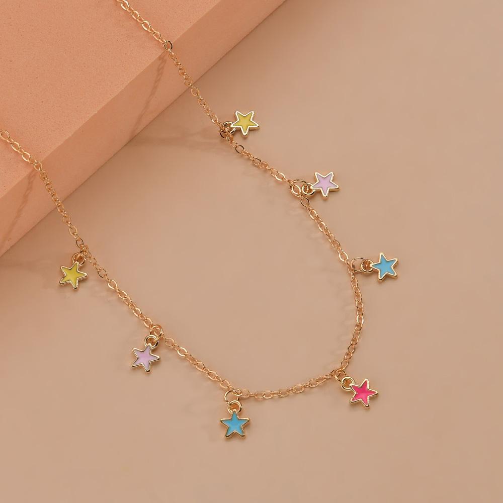 INS Style Sweet Colorful Little Star Pendant Necklace Women's Fashion Classic Jewelry Gift Accessories