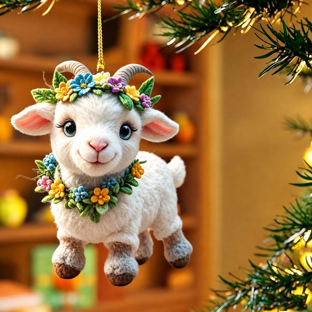 Crown Christmas Sheep Ornament 2D Acrylic Christmas Hanging Ornament  Car Rearview Mirror