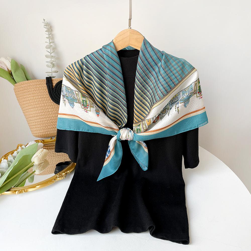 

Весенне-летние шелковые шарфы Новый ретро модный шарф из искусственного шелка квадратной формы Универсальный шарф с принтом Декоративный шарф класса люкс 90*90cm