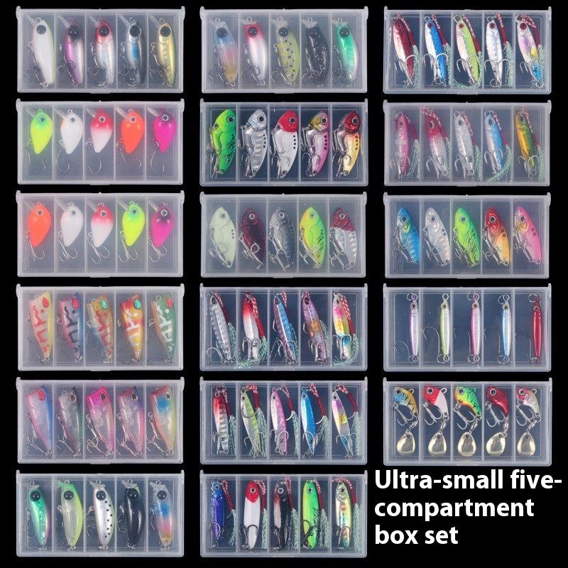 Ultra-Small Hard Bait Lead Fish Single Hook Set Five Boxes Metal Horse Mouth Three Hooks Blood Groove Sequins for Bass Trout