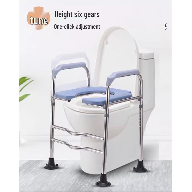 Elderly Toilet Riser Frame with Raised Armrests and Squatting Pan