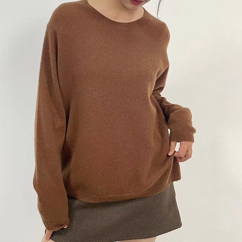 Women's 100% Pure Wool Seamless Sweater - Loose & Slim Fit, Round Neck, Perfect for Autumn & Winter
