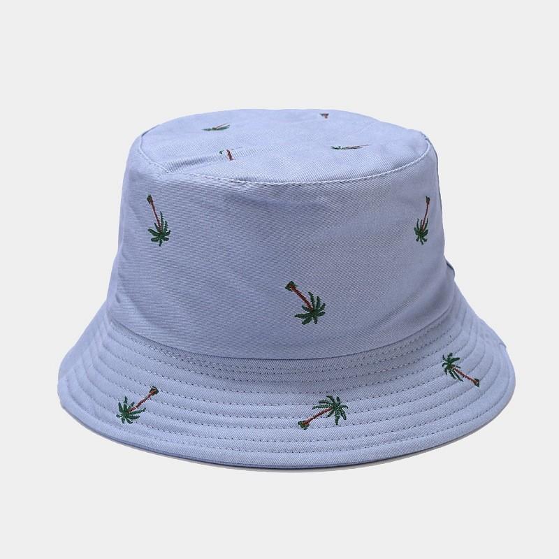 

Sunproof Casual Fisherman Cap With Coconut Tree Embroidery Design For Outdoor Activities MistBlue