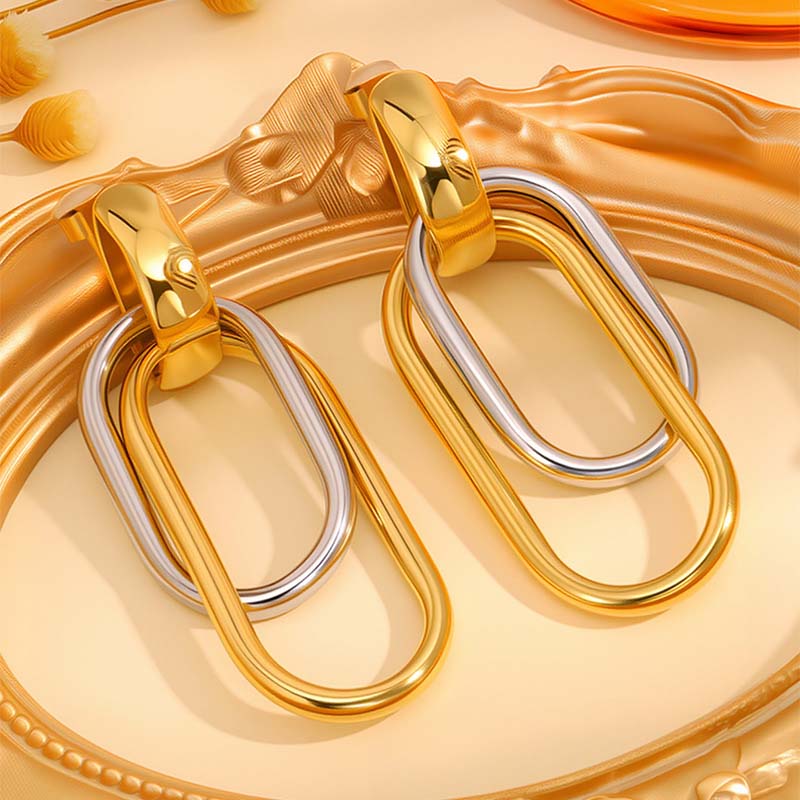 Stainless Steel Metal Double Oval Drop Earrings for Women Fashion Gold Silver Color U Shaped Geometric Earrings Jewelry Gifts