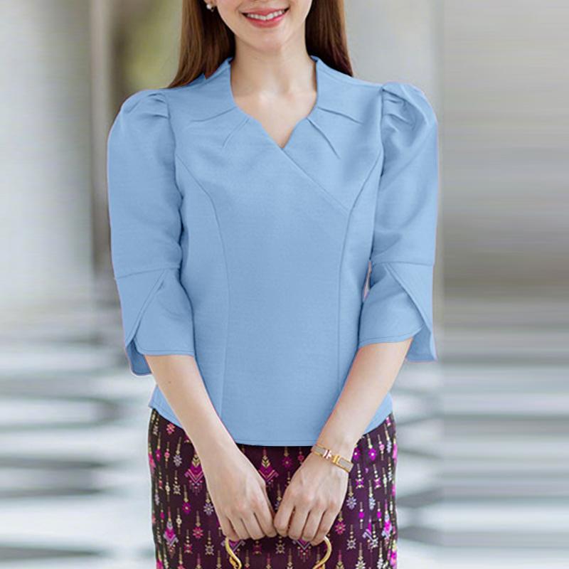 ZANZEA Women Summer V-Neck 3/4 Sleeve Casual Blouse