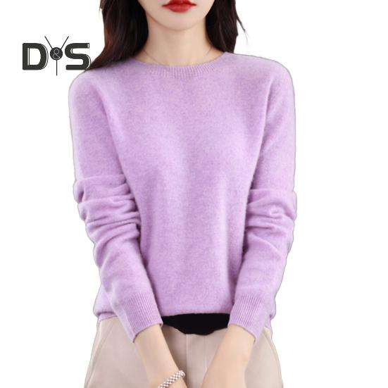 Women Bottoming Sweater Imitation Cashmere Crew Neck Sweater Long Sleeve Solid Color Slim Fit Ribbed Trim Knitting Tops